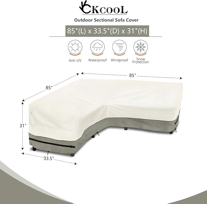 okcool Outdoor Sectional Sofa Cover Waterproof V Shaped Patio Furniture Covers - Image 2
