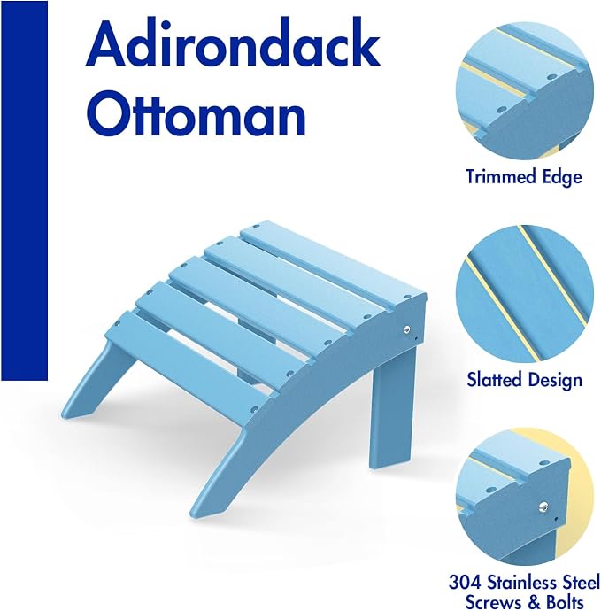BRIOPAWS Adirondack Ottomans | Folding | Set of 2 | HDPE Plastic | Arctic - Image 4