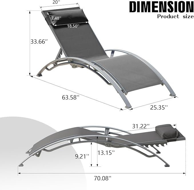 Domi Pool Lounge Chairs Set of 2, Adjustable Aluminum Outdoor Chaise Lounge - Image 2