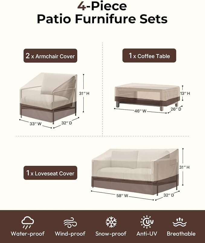 loriano Patio Furniture Cover Set, 4 Piece Outdoor Furniture Cover Waterproof - Image 3