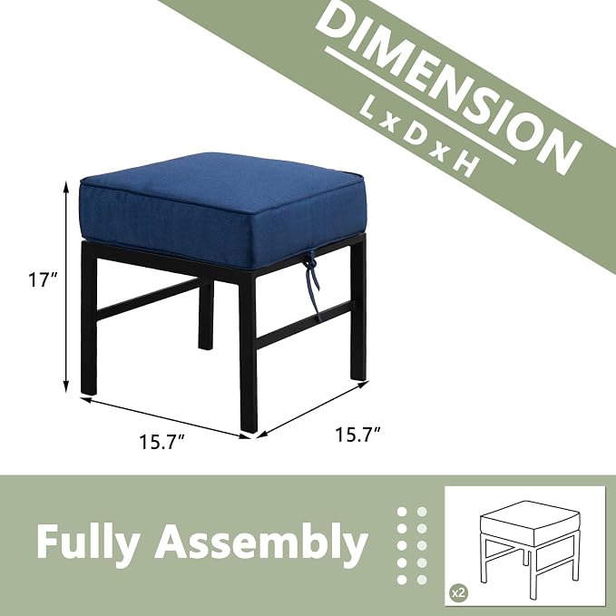 2 Pieces Outdoor Patio Ottomans, Assembled Aluminum Outdoor Ottoman - Image 3