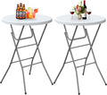 Round Folding Table, Portable Plastic Table w/Thick Table Top, Metal Frame by IWDOO