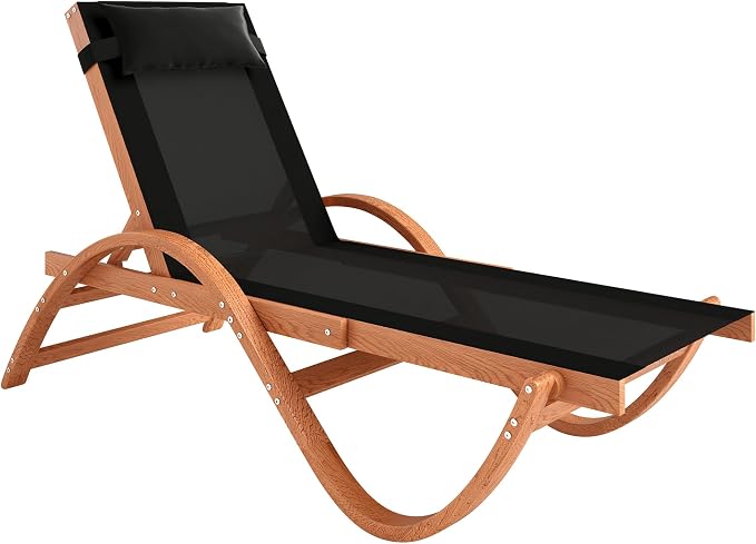 Outsunny Larch Wood Lounge Chair, 4-Level Adjustable Tanning Chair, Full Flat by Outsunny
