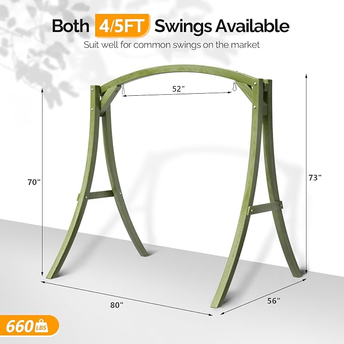 VINGLI 5FT Wooden Swing Frame, 1000LBS Heavy Duty A-Frame Porch Swing Stand - Image 5