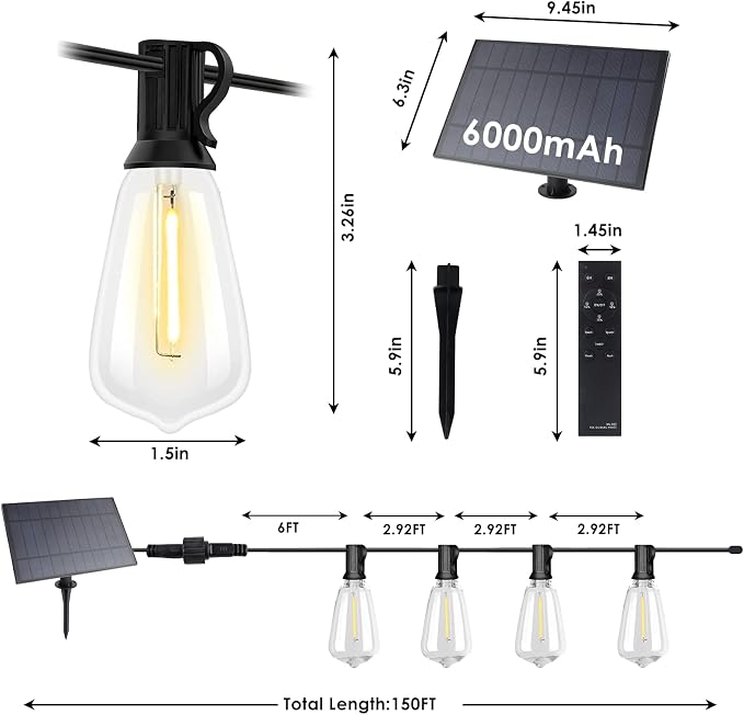 VUAA 150FT Solar Outdoor String Lights Waterproof, Solar Powered Patio Lights - Image 2
