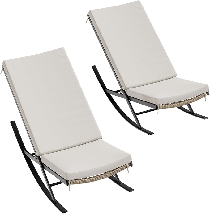 GarveeLife Outdoor Rocking Lounge Chair Set of 2, Patio Chaise Lounge - Image 7