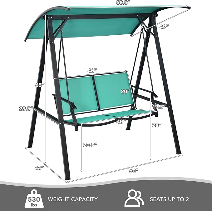 Tangkula 2-Person Patio Swing, Weather Resistant Porch Swing - Image 7