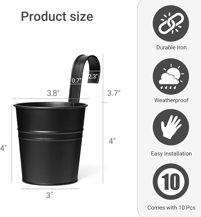 Dahey 5 Pcs Hanging Flower Pots 4 Inches Metal Iron Bucket Outdoor Planter - Image 2
