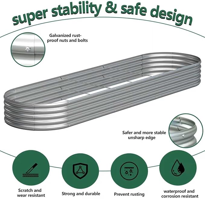 2PCS 12x2x1FT Galvanized Raised Garden Bed Kit, Vegetable Boxes-Oval Metal - Image 2