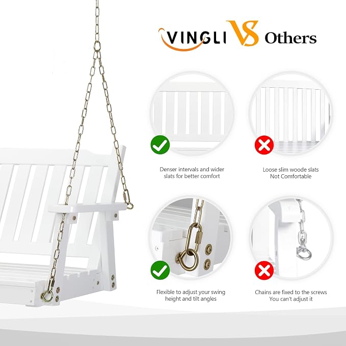 VINGLI Upgraded Heavy Duty 880 LBS 4 FT Patio Wooden Porch Swing Solid Fir Wood - Image 2