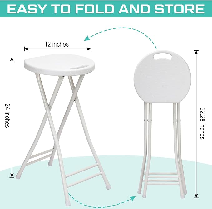 Suzile 2 Pcs 24 Inch Tall Folding Chair Portable Plastic Stool Chair Heavy Duty - Image 3