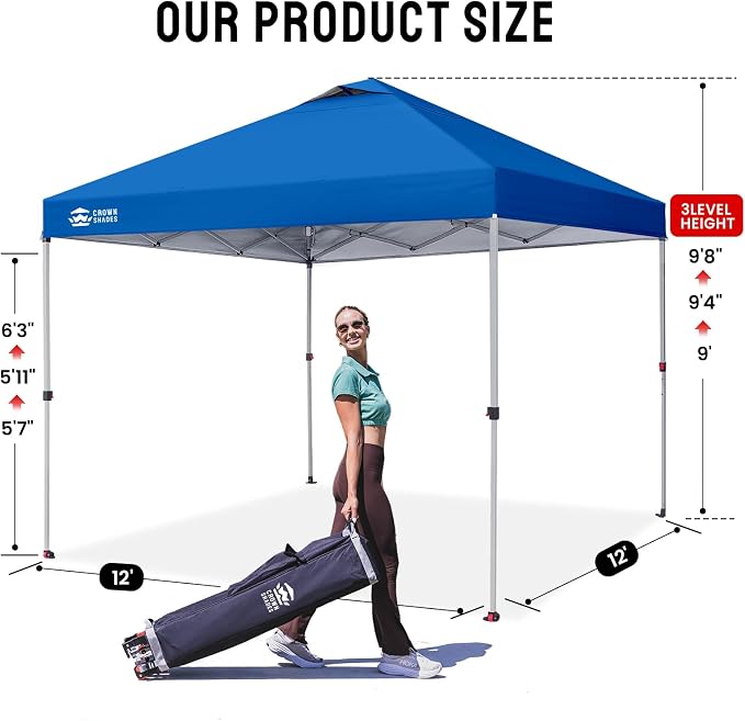 CROWN SHADES 12x12 Pop Up Canopy Outside Canopy, Patented One Push Tent Canopy - Image 6