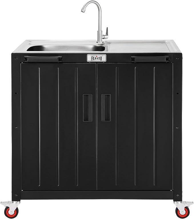 Outdoor Kitchen Island with Stainless Steel Sink and Storage Cabinet, 35-Inch by Idealforcook