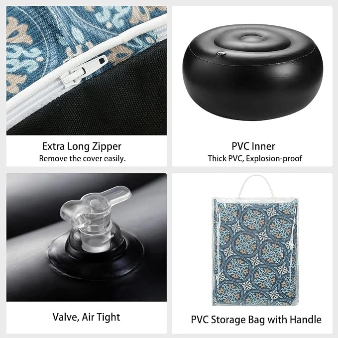 Magpie Fabrics Indoor/Outdoor Inflatable Stool Ottoman Pouf, Water Repellent - Image 5