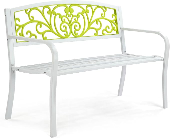 VINGLI Outdoor Bench for Patio Metal Garden Bench w/PVC Back Pattern by VINGLI