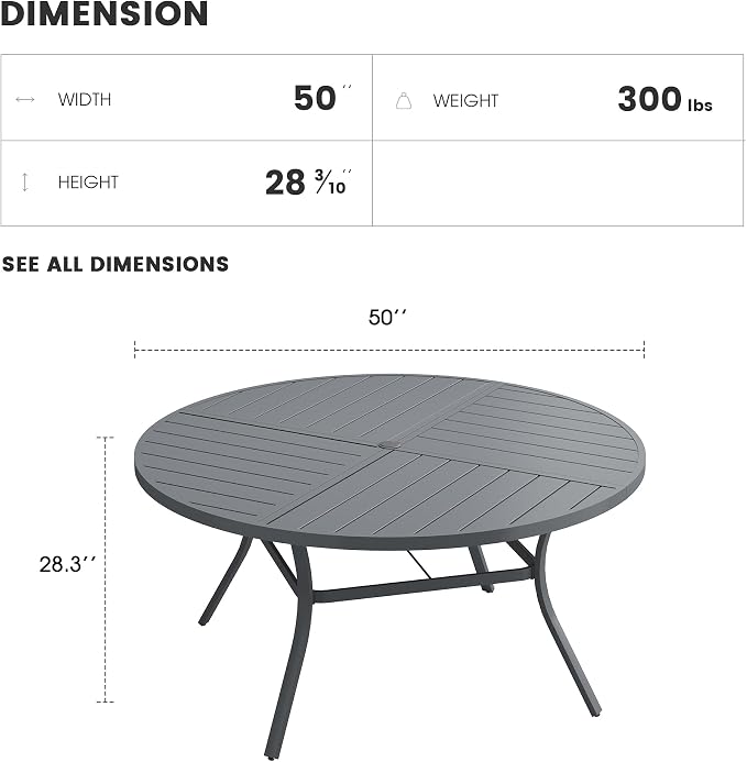 Patio Dining Table for 6, Round Metal Outdoor Table - Image 2