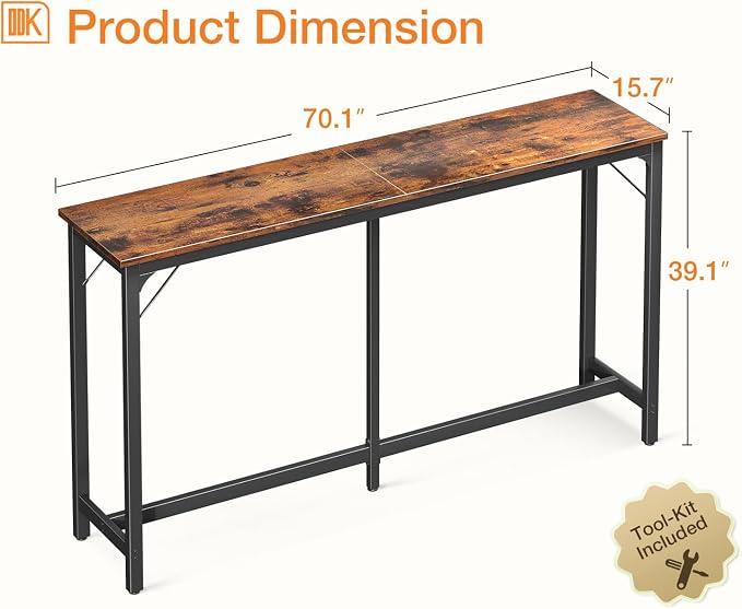 ODK 71 Inch Bar Table, Bar Height Pub Table, Counter Height Bar Table, - Image 3