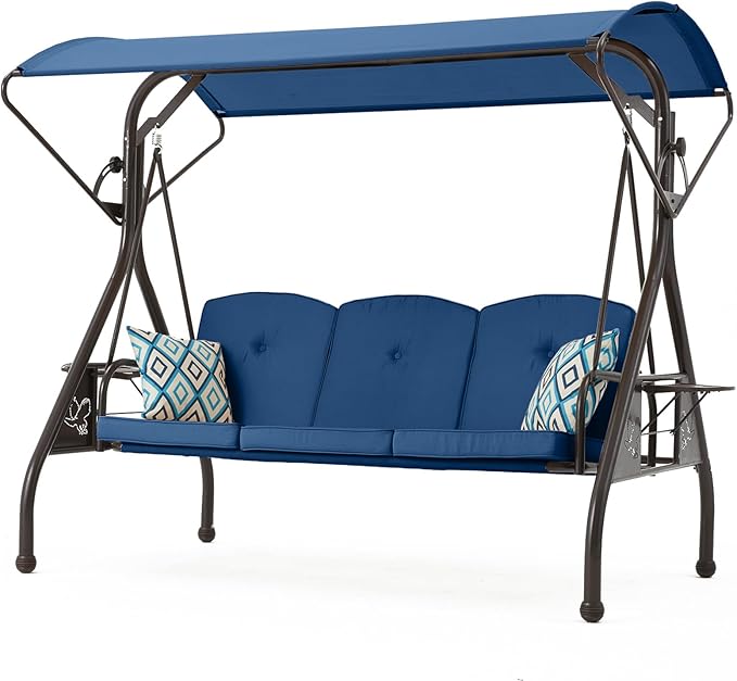 800LBS Patio Swing with Canopy 3 Seat Outdoor Porch Swing with Stand w/Cup by zzw