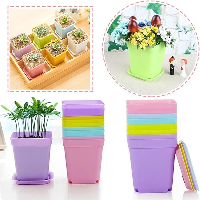 Haawooky 24 Pack Colorful Flower Pots Square Plastic Plant Pots Succulent - Image 4