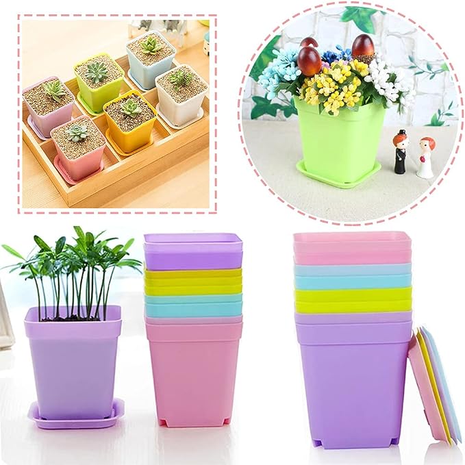 Haawooky 48 PCS 3 Inch Colorful Plastic Plant Pot, Plastic Square Nursery Pots - Image 7