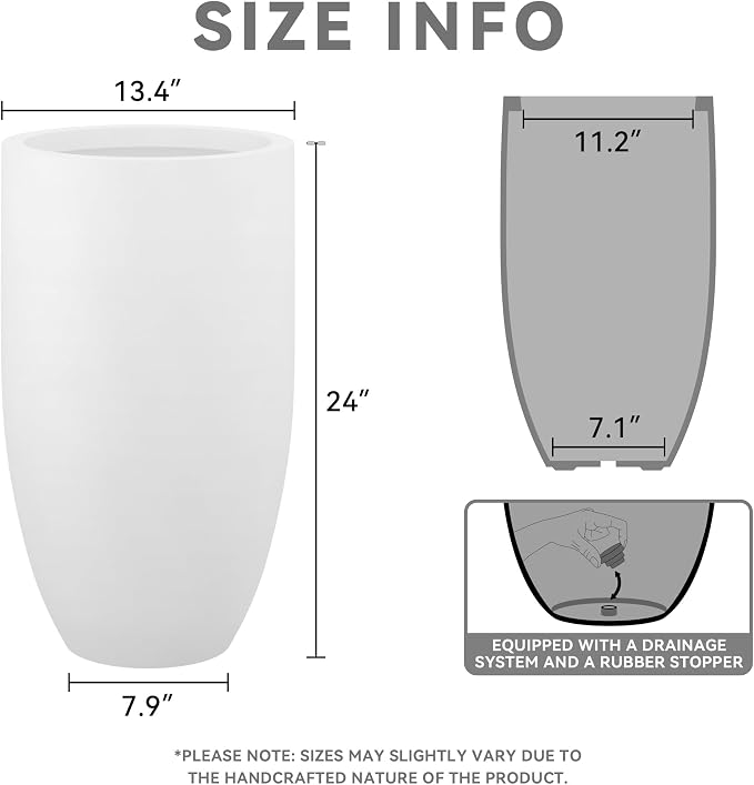 Kante 24 Inch Tall Round Concrete Planter, Large Indoor Outdoor Plant Pots - Image 2
