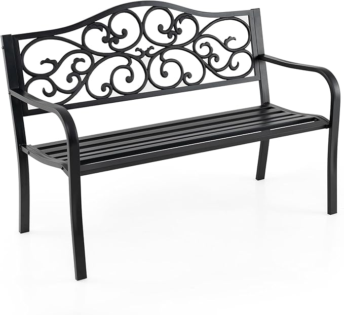 Tangkula 50 Inches Outdoor Garden Park Bench, Cast Iron Metal Patio Bench by TANGKULA