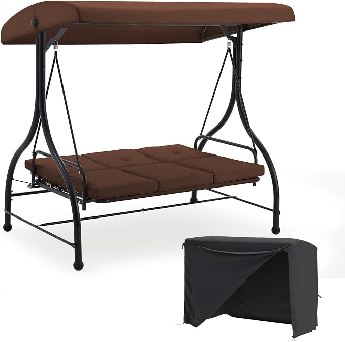 U-MAX Porch Swing with Cover, Patio Swing with Adjustable Backrest&Canopy 3 by U-MAX