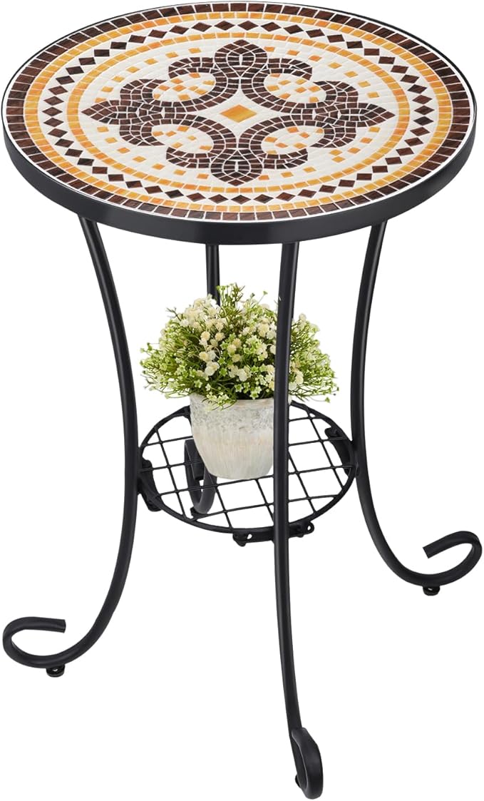 VCUTEKA Outdoor Side Table Mosaic Patio Table Accent Tables Mosaic Tile Top by VCUTEKA