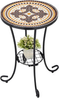 VCUTEKA Outdoor Side Table Mosaic Patio Table Accent Tables Mosaic Tile Top by VCUTEKA