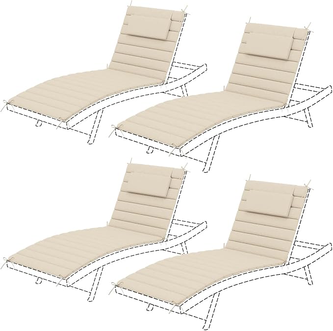 Sundale Outdoor Olefin Quilted Lounge Cushion Set of 4, Patio Foldable Chaise by SundaleOutdoor