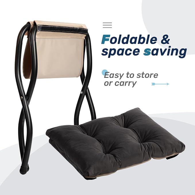 HollyHOME 15" Folding Footrest Stool, Upholstered Small Foldable Ottoman - Image 7