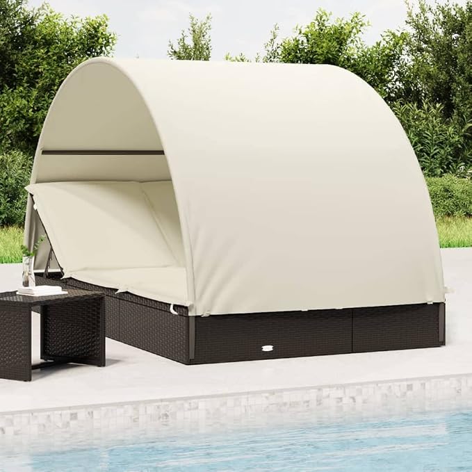 vidaXL - 2-Person Black Poly Rattan Sunbed - Image 2