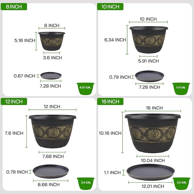 4 Pack 16 inch Plant Pots, Retro Pattern Planters - Image 4