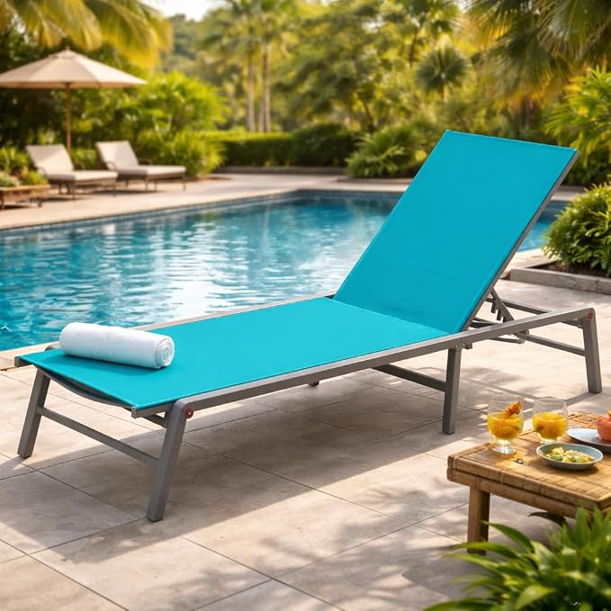Kozyard Outdoor Foldable Lounge Chair, Aluminum Frame Patio Lounger by Kozyard