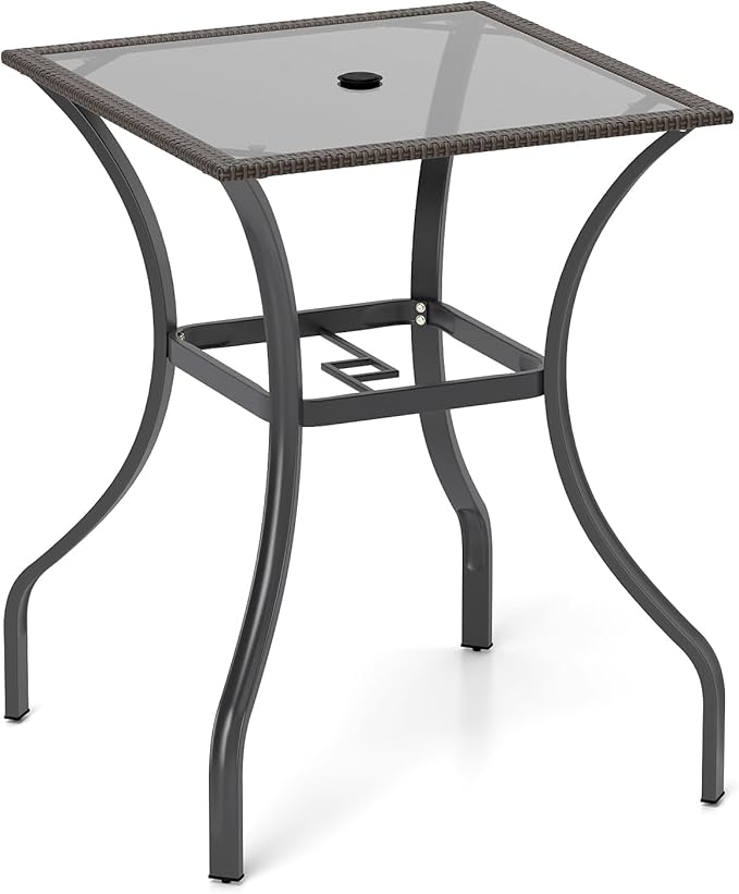 Tangkula Patio Bar Table with Umbrella Hole, All Weather 37 Inches Height Heavy by TANGKULA