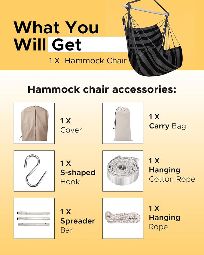 ADVOKAIR Hammock Chair Swing, Heavy-Duty Hanging Rope Swing Seat Supports 500 - Image 8