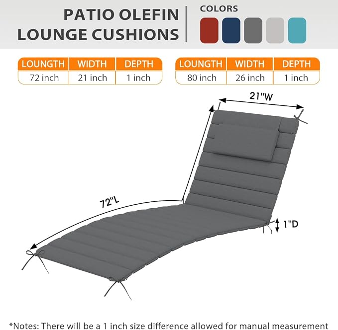 Sundale Outdoor Olefin Quilted Lounge Cushion Set of 4, Patio Foldable Chaise - Image 3