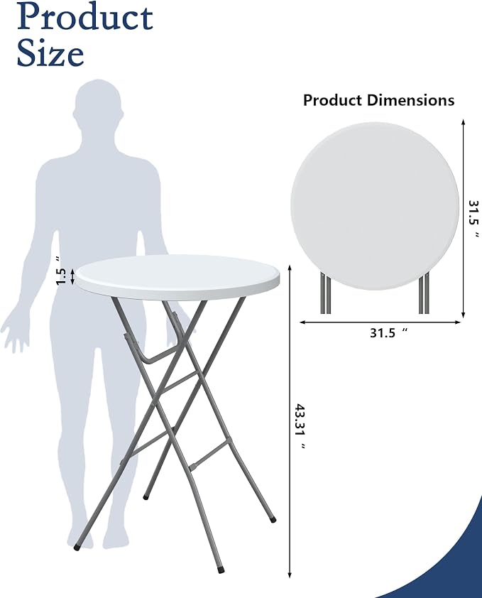 Round Folding Table, Portable Plastic Table w/Thick Table Top, Metal Frame - Image 2