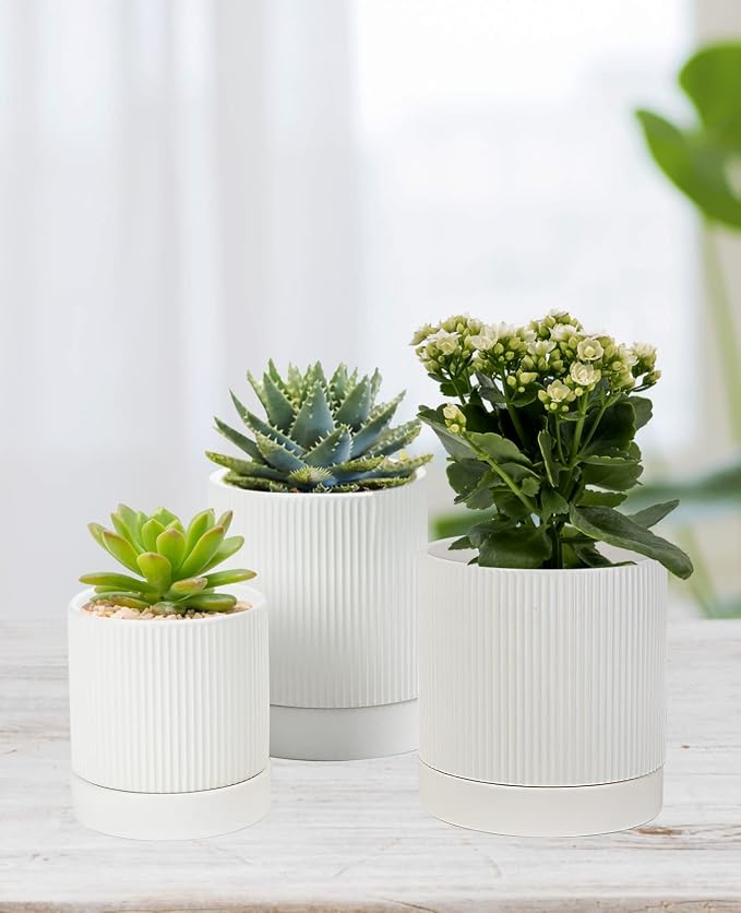 LaDoVita 3 Pack Ceramic Plant Pots 6/5/4 inch, Flowerpot - Image 7