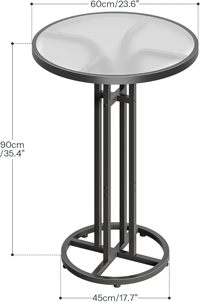 HOOBRO Bar Table, 23.6-Inch Round Pub Table, Frosted Glass Cocktail Table - Image 3
