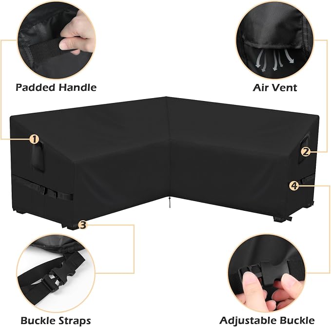 Outdoor V-Shaped Sectional Sofa Cover fit 102" x 102", Waterproof Patio Couch - Image 2