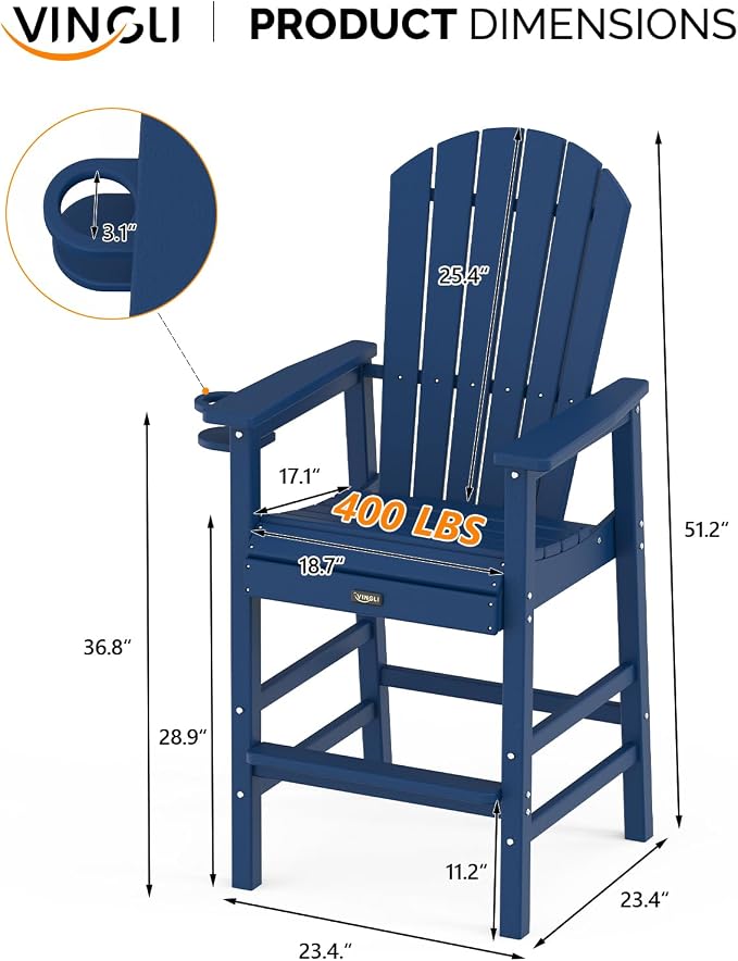 VINGLI Tall Adirondack Chair, All-Weather Plastic Adirondack Chair - Image 3