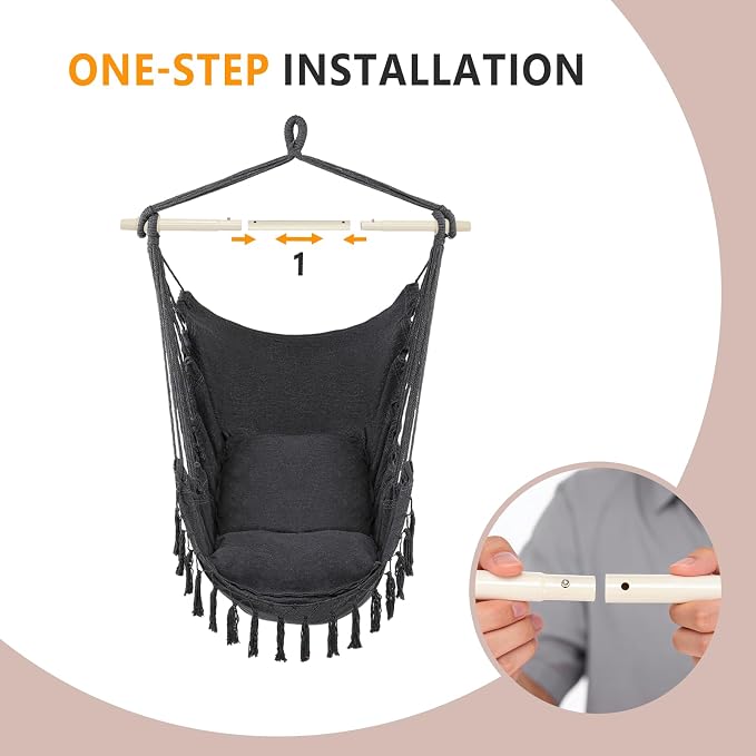 ONCLOUD Hammock Chair Hanging Rope Swing, Load Capacity Up to 550 LBS Macrame - Image 5