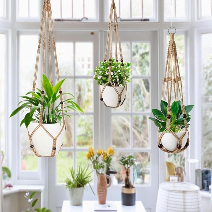3 Pack Macrame Plant Hanger, Hanging Plant Holder, Boho Home Decor Hanging - Image 7