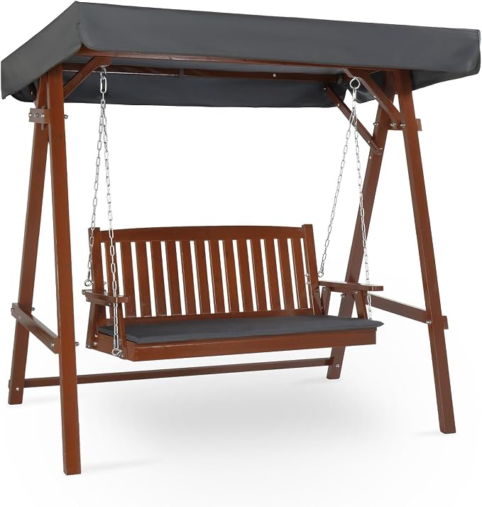 VINGLI Porch Swing with Stand, Wooden Swing & Stand with Canopy, Hanging Swing by VINGLI
