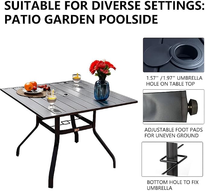 Sour Citrus 37" Outdoor Square Metal Patio Dining Table - Image 4