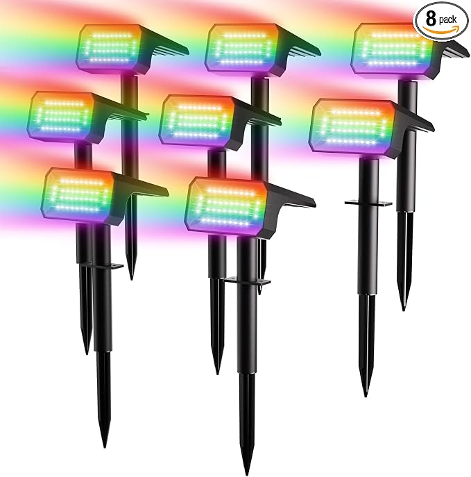 Fabrito Color Changing Solar Spot Lights Outdoor 8 Pack, Auto On/Off RGB by Fabrito