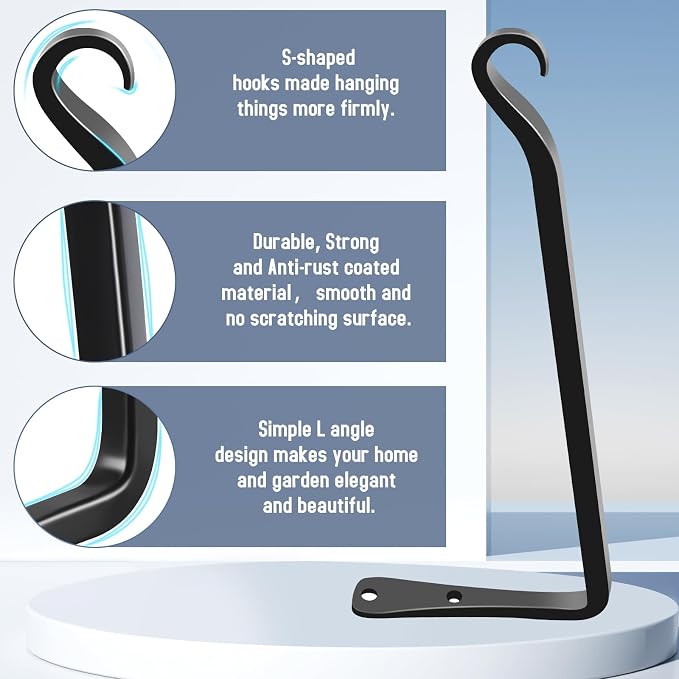 FEED GARDEN 2 Pack 12 Inch Hanging Plant Bracket Wall Hooks Decorative Plant - Image 3