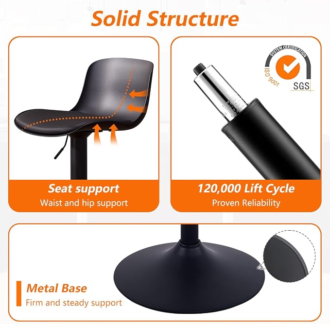Kidol & Shellder Bar Stools Set of 6 Adjustable Counter Height Barstools Modern - Image 5