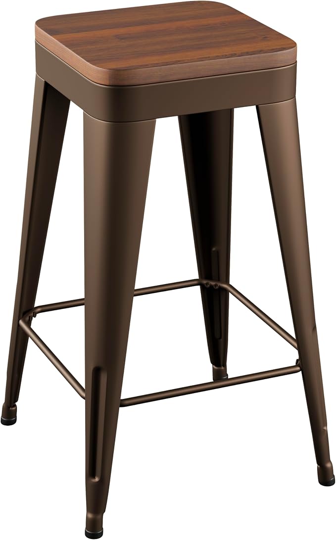 Bar Stools Set of 2 Metal Bar Stool Counter Height Bar Stools Rusty, Modern 24" - Image 5